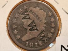 ** KEY DATE ** 1814 Classic Head Large Cent in Good - COUNTERSTAMPED
