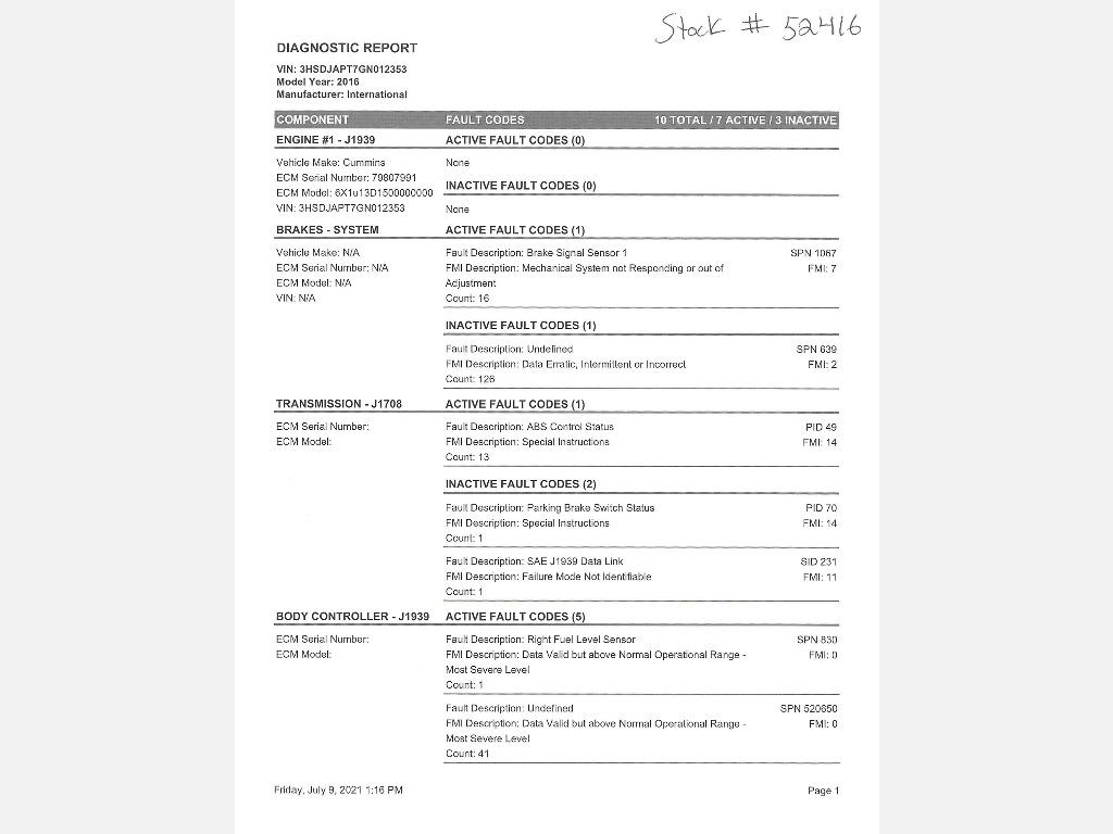 2016 INTERNATIONAL PROSTAR T/A DAYCAB, TITLE DELAY, HESS REPORT ATTACHED, 466,515 MILIES ON ODO, ECM