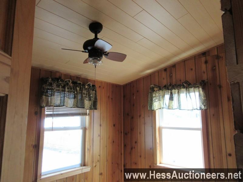 2008 16' X 28' DOUBLE WIDE MOBILE HOME CAMP BUILDING ONLY, T/A WITH DETACHABLE HITCH, 2 CEILING FANS