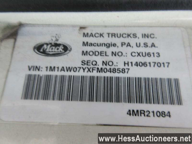 2015 Mack Cxu613 T/a Daycab, Hess Report In Photos, 580494 Miles On Odo, Ec