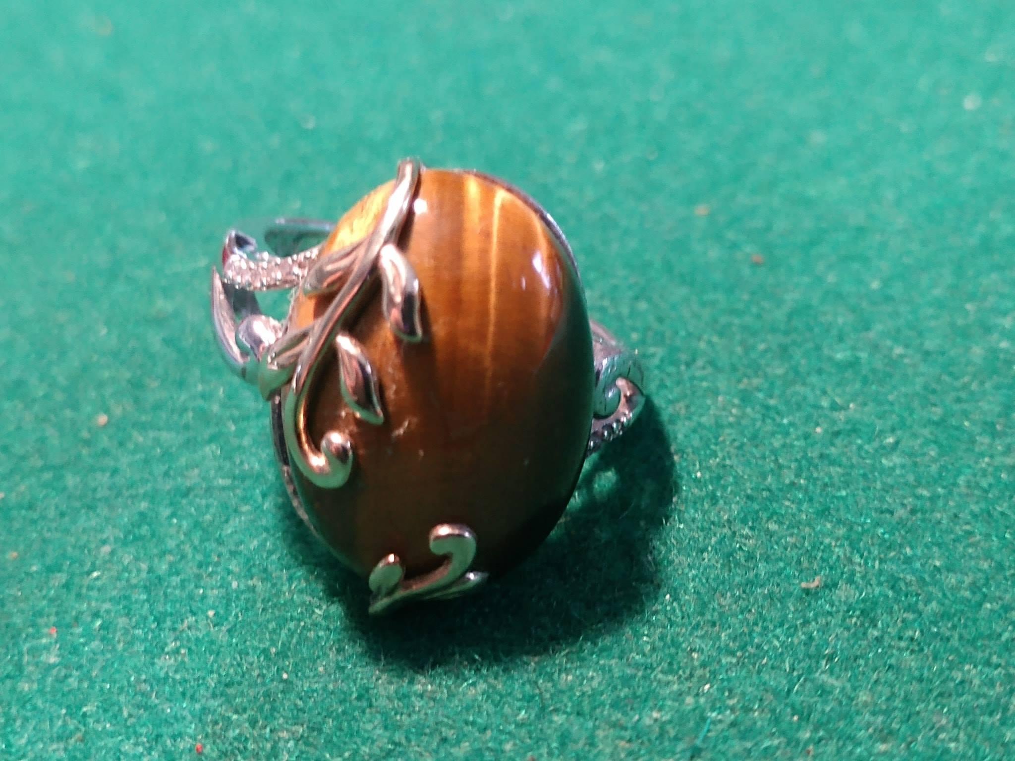 14kt & Sterling Silver Genuine Tiger Eye & Diamond Ring