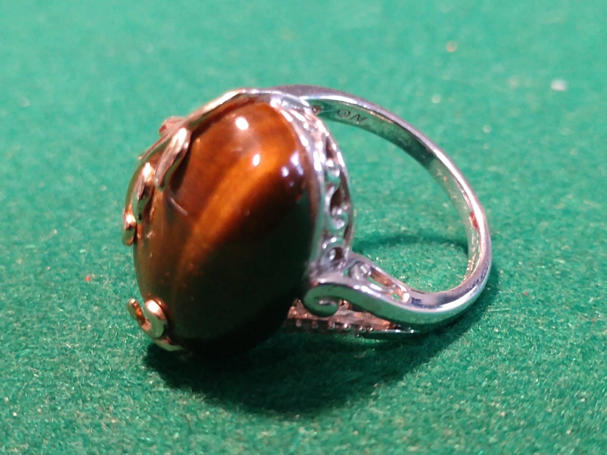 14kt & Sterling Silver Genuine Tiger Eye & Diamond Ring