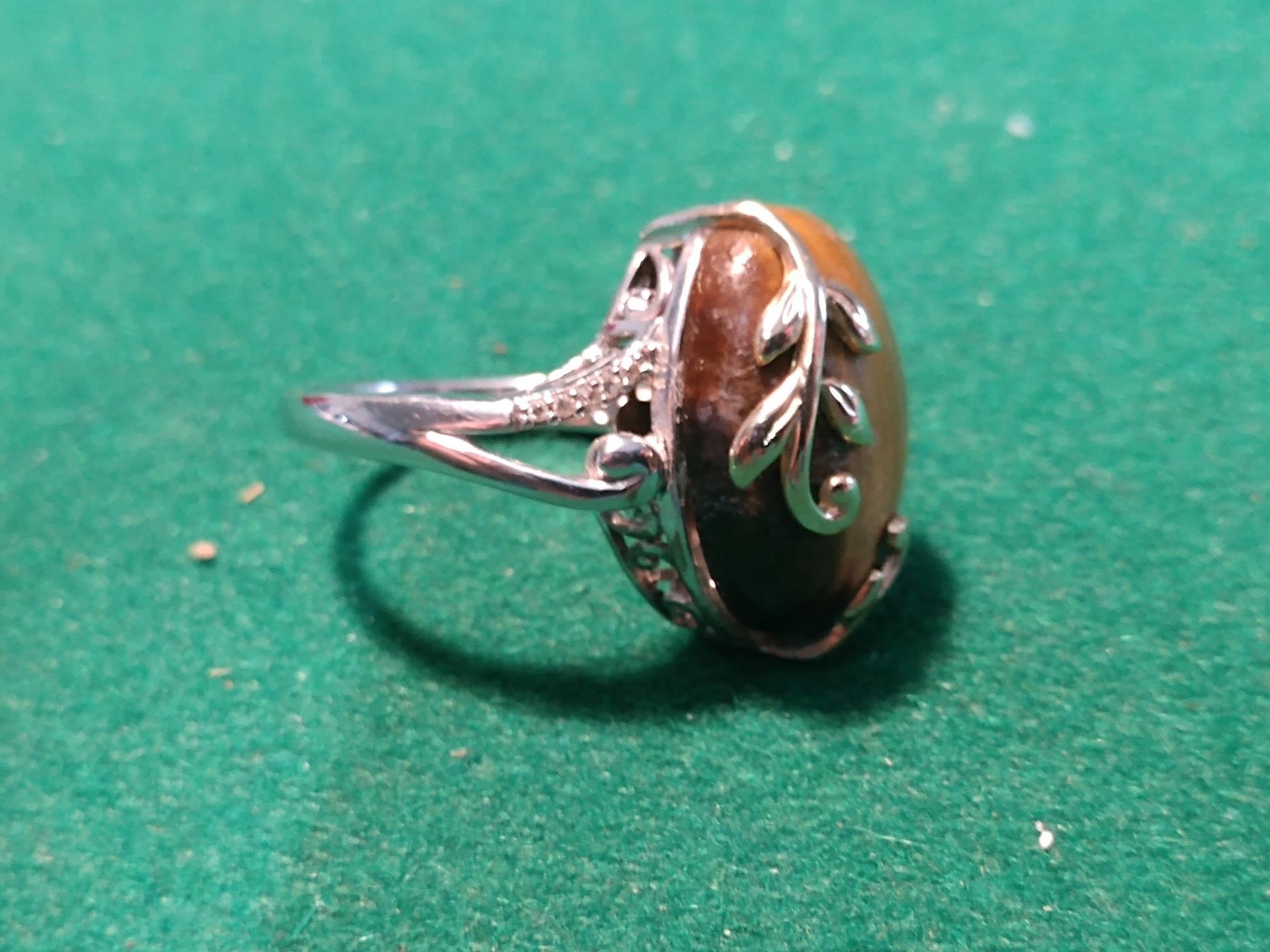 14kt & Sterling Silver Genuine Tiger Eye & Diamond Ring