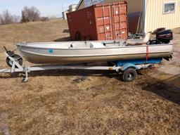 14' Alumacraft v Bottom Boat With 8hp Mercury Outboard