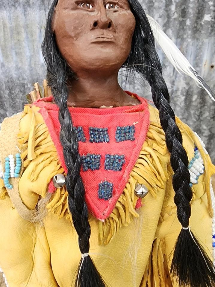 Native American Made Ojibwe Doll In Display Case