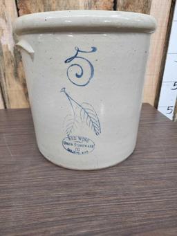 5 Gallon Redwing Stoneware Crock Ski Oval