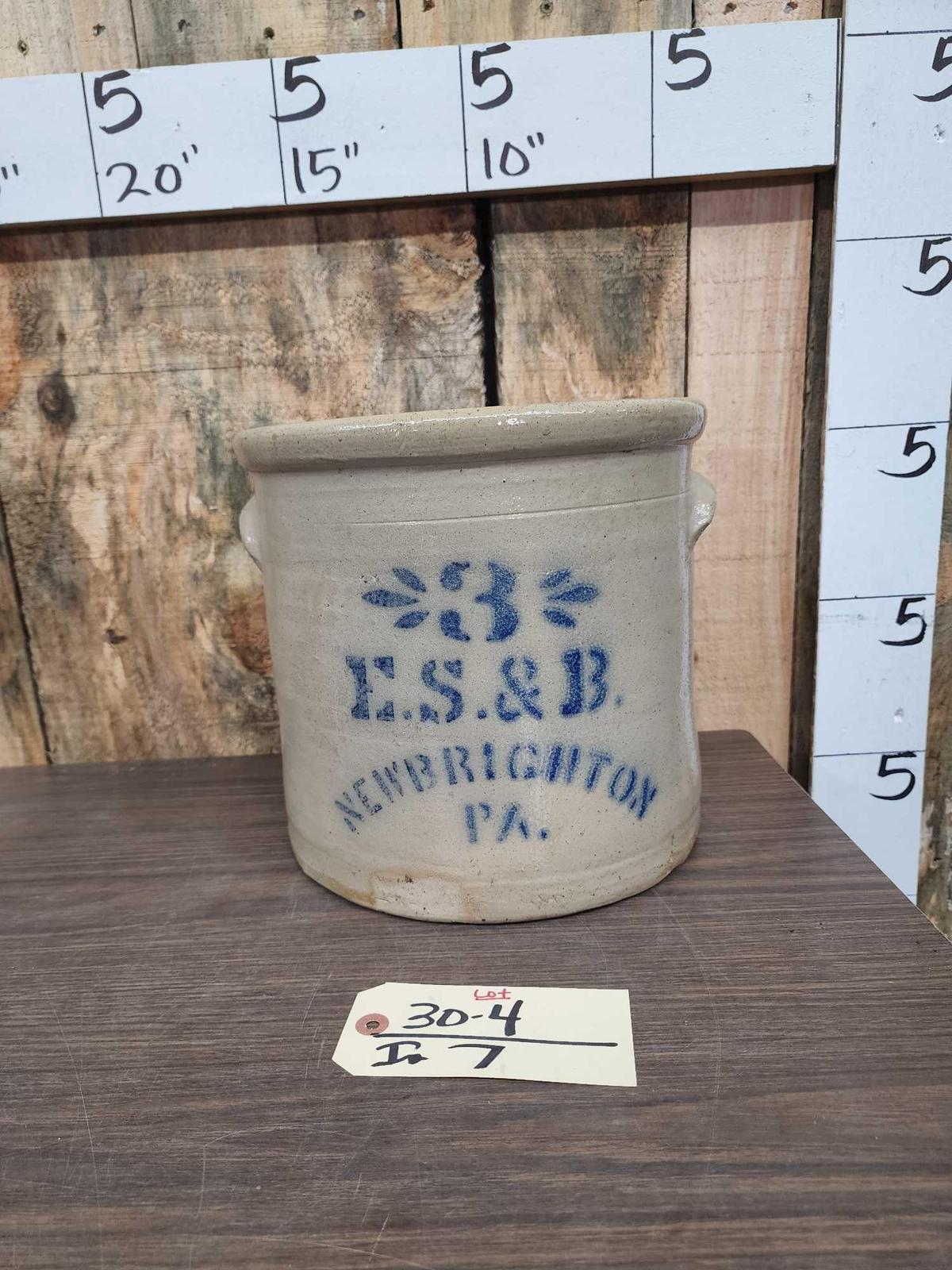 Early E.S.& B. 3 Gallon Stoneware Crock