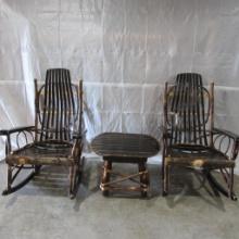 Black Slat Hickory Rocking Chairs & End Table 3 pc Set