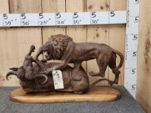 Loin vs Cape Buffalo Ironwood Hand Carved Sculpture