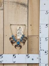 Navajo Sterling Silver Turquoise & Bear Claw Squash Blossom Necklace