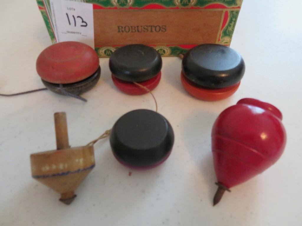 Lot of Wooden YoYos and Tops