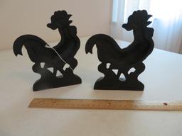 Pair of Cast Iron Rooster Bookends