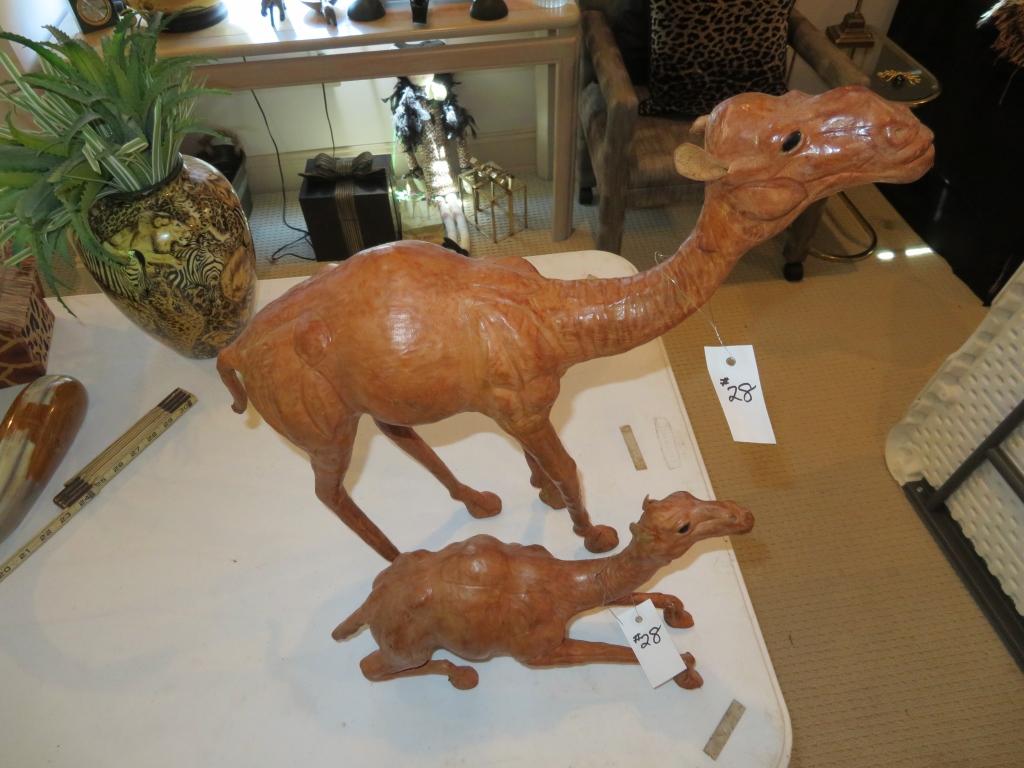 2 Leather Wrapped Camel Figurines