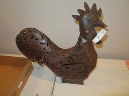 Metal Rooster Figurine w candle door