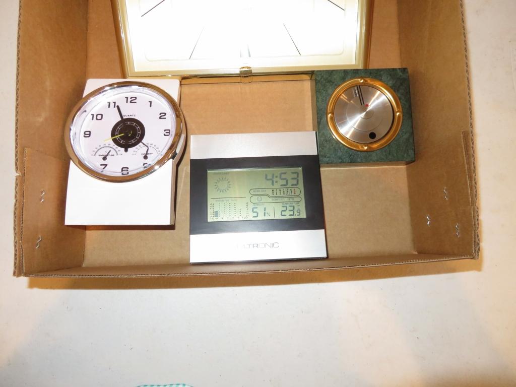 Box lot of clocks and decor