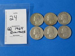 SIX 1964 Silver Quarters