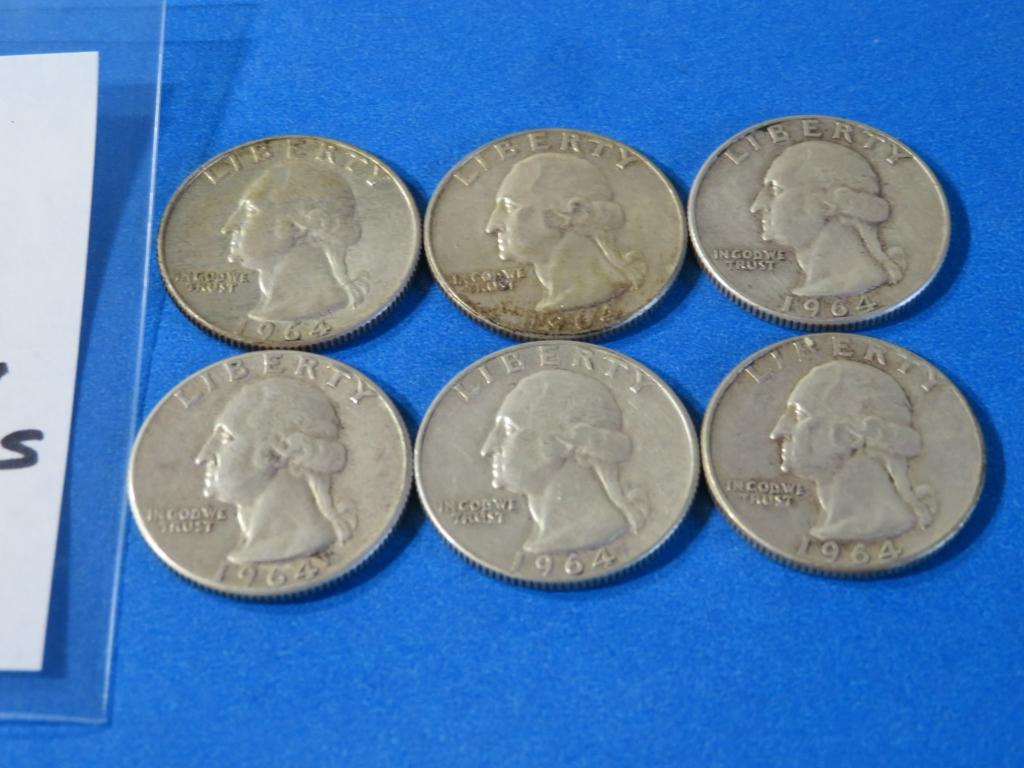 SIX 1964 Silver Quarters