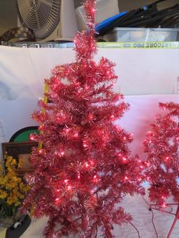 2 Pinkish Red 4 ft Christmas Trees w/ Lights