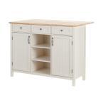 Ivory Wood Kitchen Island w/ Butcher Block Top