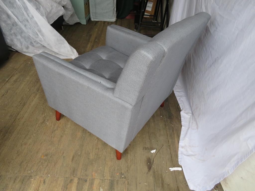 Mid-Century Modern Tufted Gray Fabric Armchair
