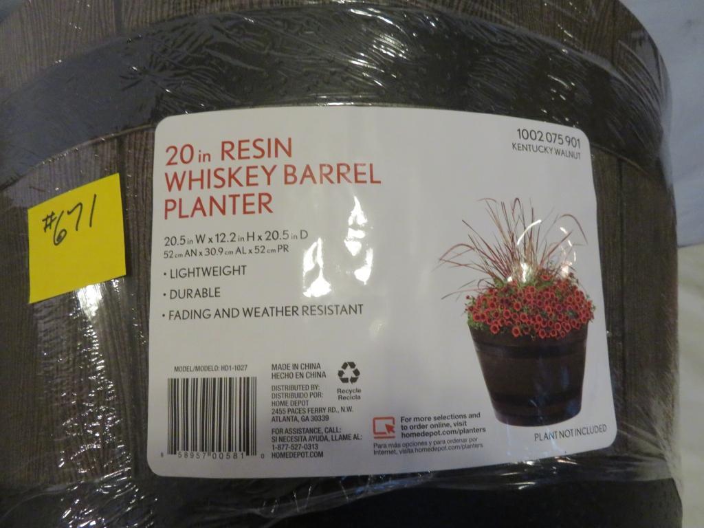 Pair of 20 in Resin Whiskey Barrel Planters