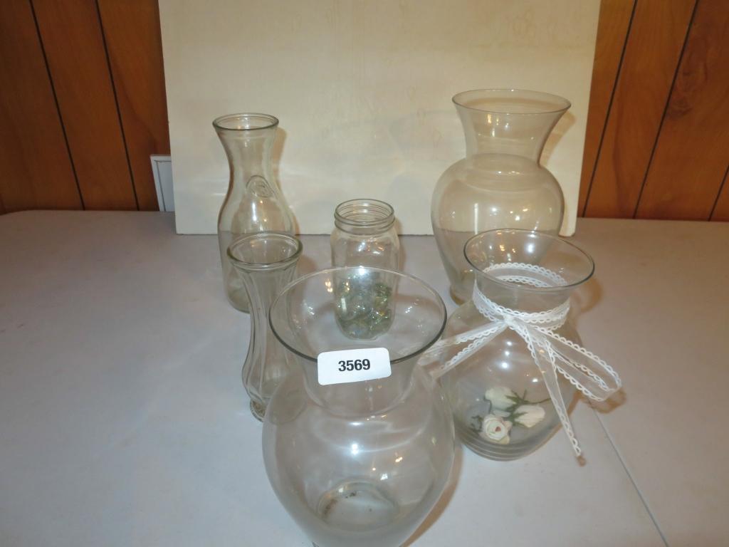 Clear Glass Vases & Milk Bottle