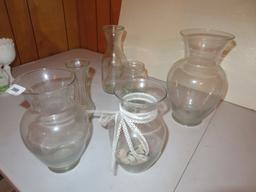 Clear Glass Vases & Milk Bottle