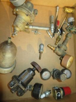 Box lot of air fittings, gauges, tools, etc