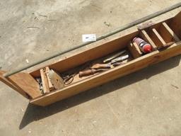 Wood carpenters tool box and contents