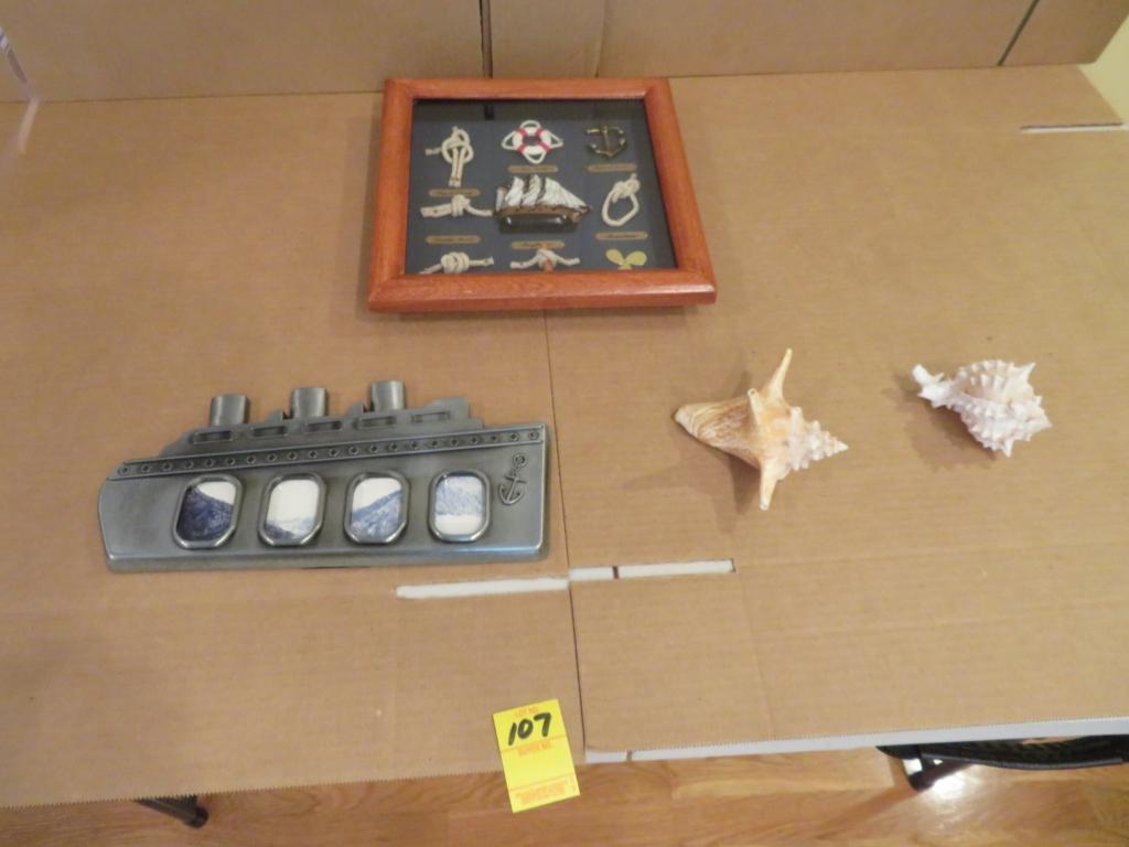 Shadow Box , Ship Photo Frame & 2 Shells