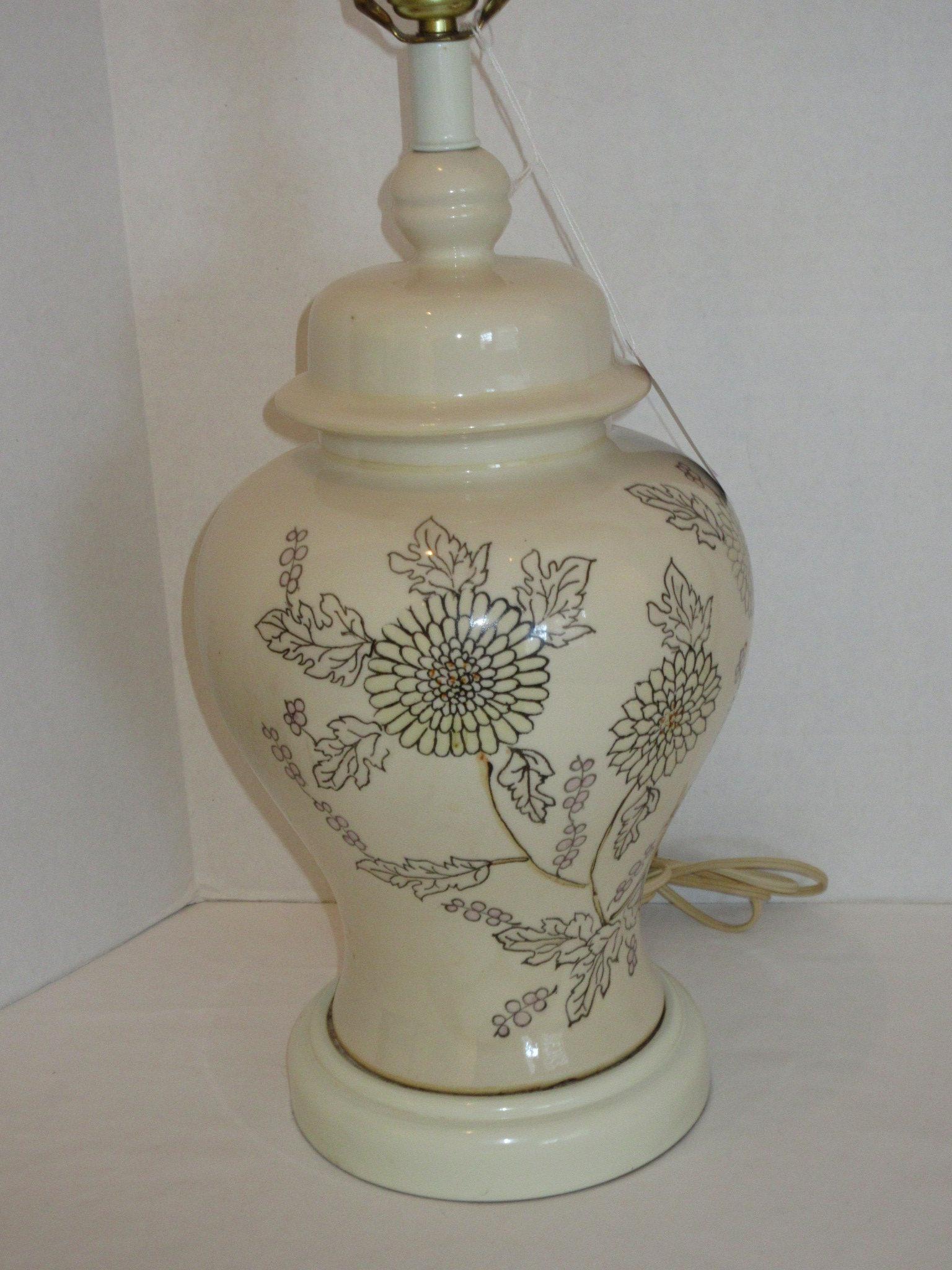 White with Black Floral Lamp