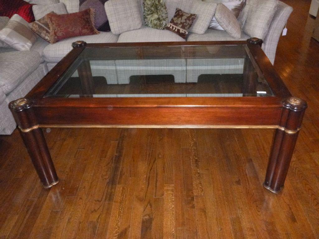 Magnificent Coffee Table-wood framed w/ beveled glass center