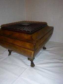 Decorative Wooden Box w/ Gilt Trim & Brass Claw Feet