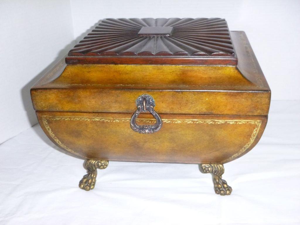 Decorative Wooden Box w/ Gilt Trim & Brass Claw Feet