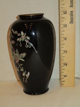 Vintage Enamel over Copper Vase with Abalone Inlay