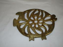 Lot - Stone Carved Grapes & Brass Trivet