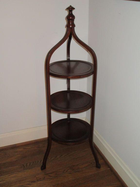 Three Tier Mahogany Accent Table w/ Decorative Finial