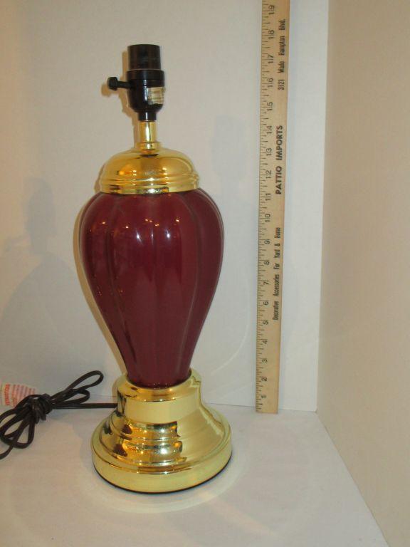 Pair - Burgundy Lamps w/ Brass Tone Bases