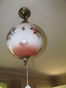 Vintage Ball Hanger Light Fixture w/ Decal Floral Design