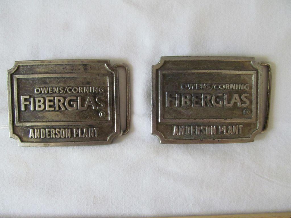 Lot Belt Buckles - Owens Corning Fiberglass, Anderson Plant - 2 1/4" X 3"