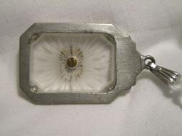 Vintage Pendant w/ FE <P> <O> <OF> <A> in Double Wreath on Etched Glass Accent