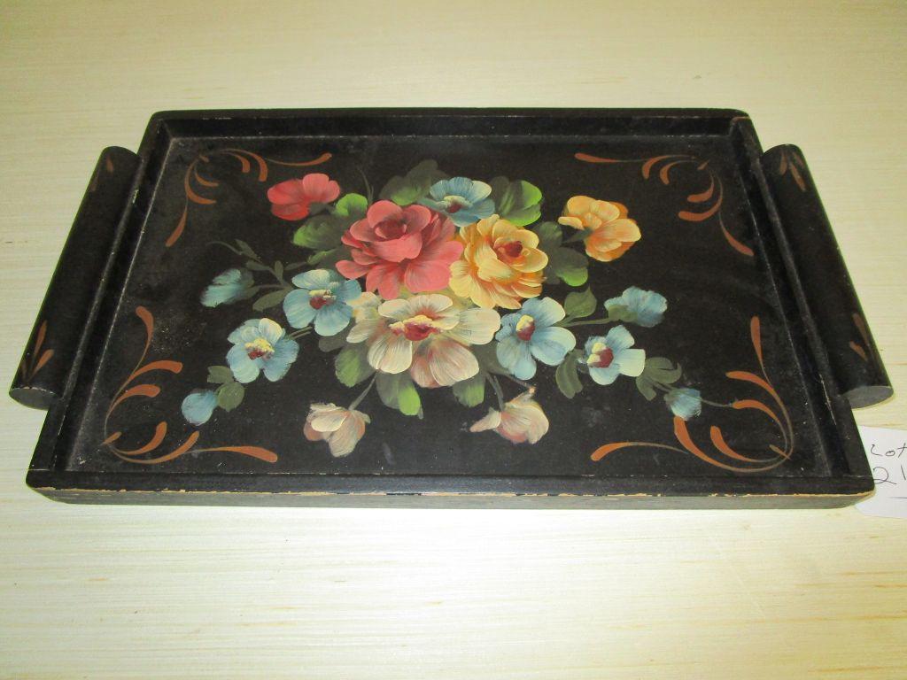 Vintage Wooden Tole Painted Tray
