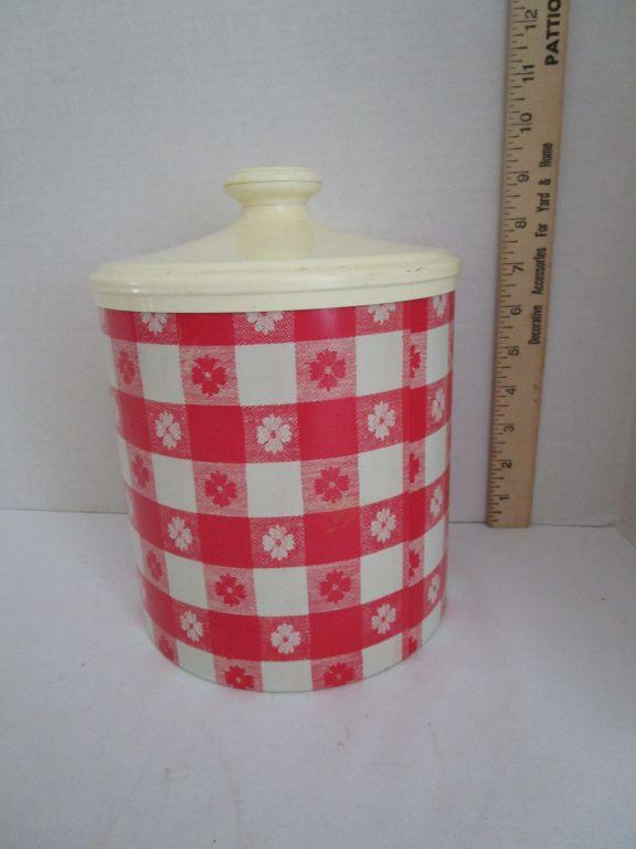 Vintage Cheingo Checked Pattern Tin Canister