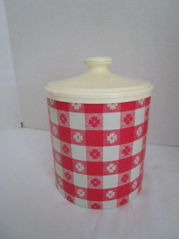 Vintage Cheingo Checked Pattern Tin Canister