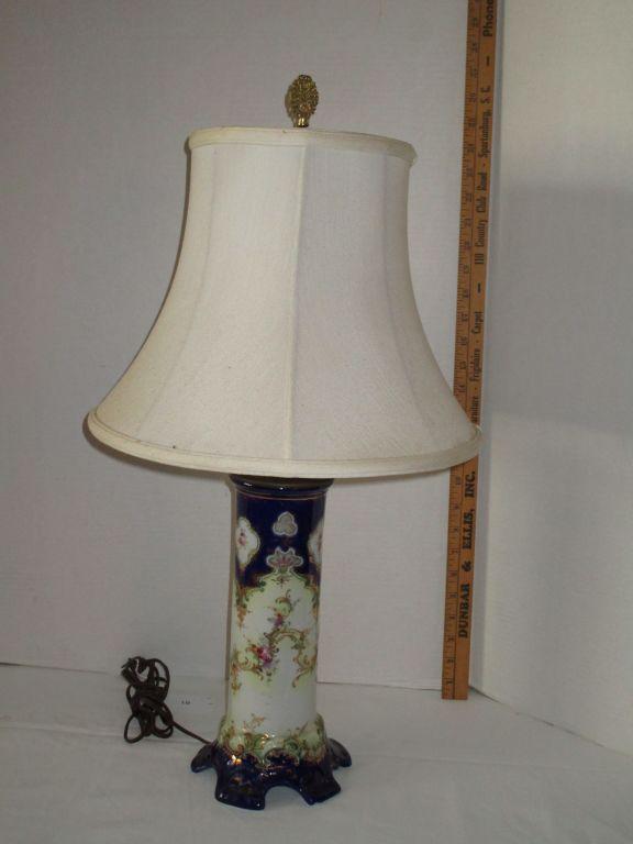 Vintage Ceramic Lamp Hand Painted Cream & Cobalt Blue - Nippon Style