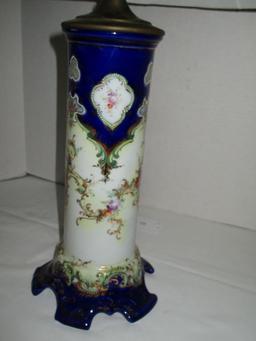 Vintage Ceramic Lamp Hand Painted Cream & Cobalt Blue - Nippon Style