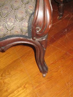 Victorian Style Walnut Arm Chair Upholstered Medallion Back Arm Rests & Seat