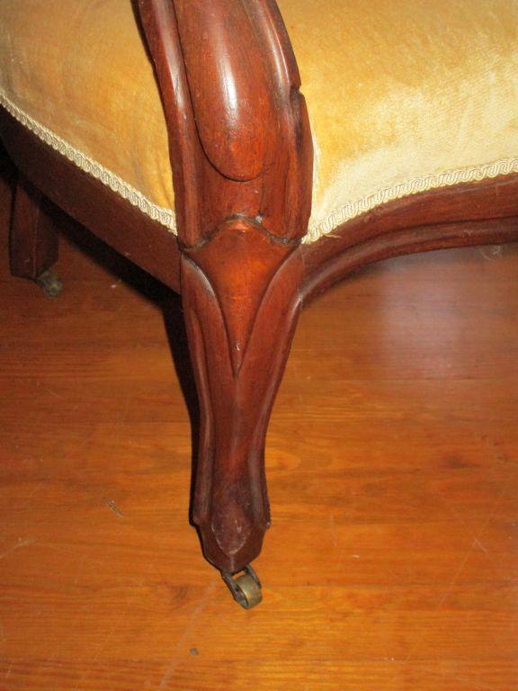 Victorian Style Walnut Parlor Chair Gold Upholstered Arm Rests, Seat & Tufted Back
