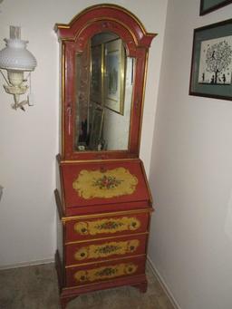 Petite Painted Secretary - Romantic Piece w/ Drop Front, 3 Drawers & Mirrored Door