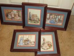 Set - 5 Coordinating Prints Depicting Victorian Era Country Life
